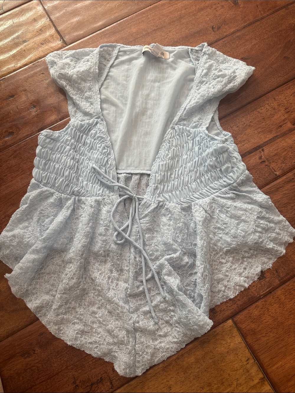Urban Outfitters Light Blue Smocked Lace Peplum Tunic